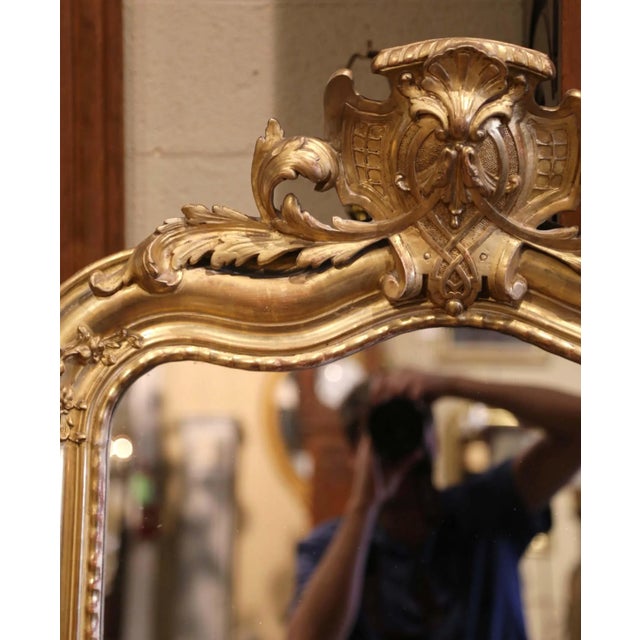 Wood 19th Century French Louis XV Carved Giltwood Mirror With Mercury Glass For Sale - Image 7 of 9