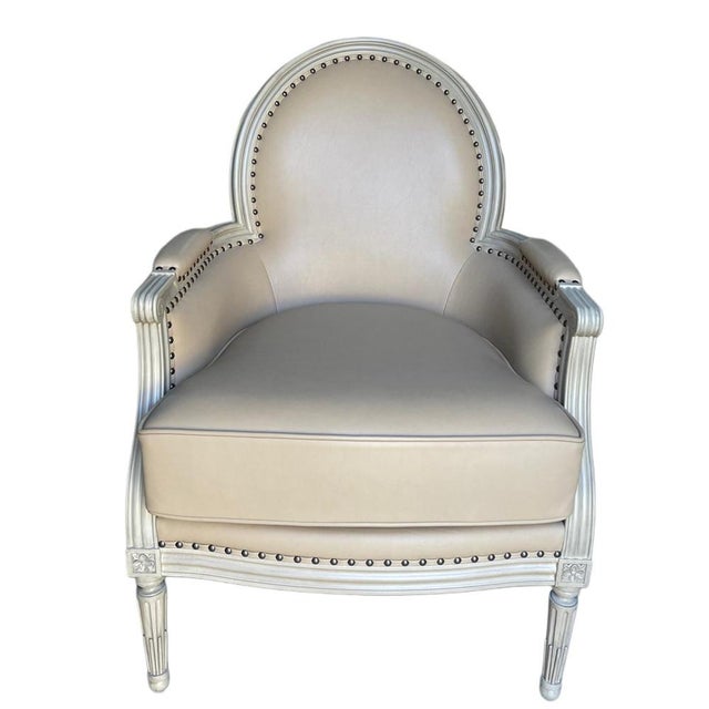 Vintage Louis XVI Style Leather Armchair by Jean-Rémy Couradette, France, 2001 For Sale - Image 9 of 9