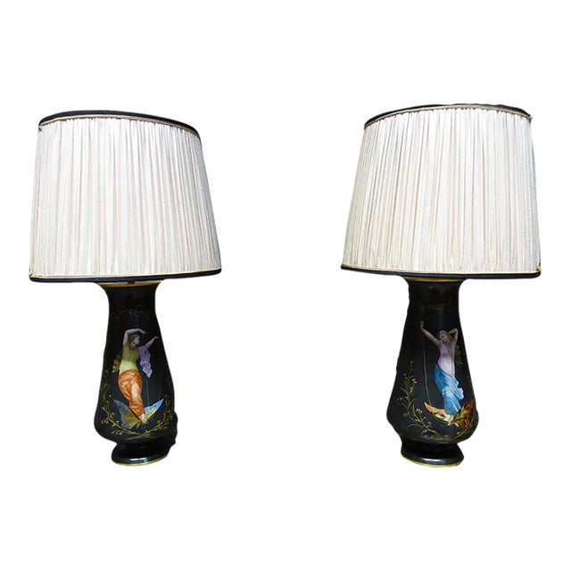 Antique French Porcelain Ceiling Lamps, Set of 2 For Sale