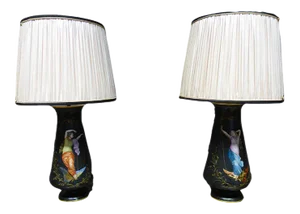 French Porcelain Table Lamps, Set of 2