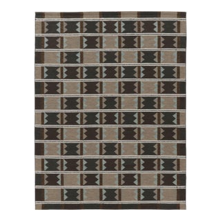 Rug & Kilim’s Scandinavian-Inspired Rug, Beige-Brown and Blue Geometric Patterns For Sale
