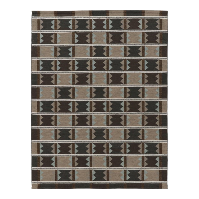 Rug & Kilim’s Scandinavian-Inspired Rug, Beige-Brown and Blue Geometric Patterns For Sale