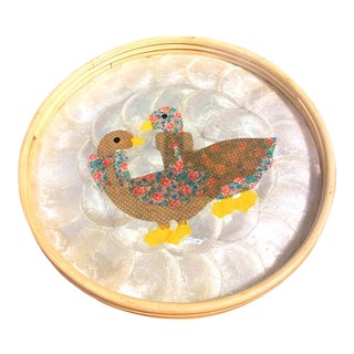 Folk Art Bamboo and Capiz Shell Hand Crafted Tray For Sale