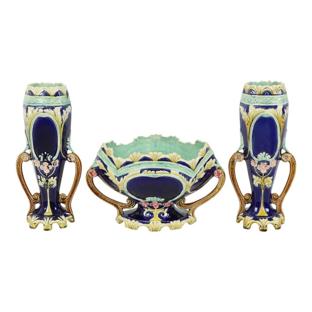 Ceramic Art Nouveau Majolica Barbotine Vases and Planters, 1890s, Set of 3 For Sale - Image 7 of 18