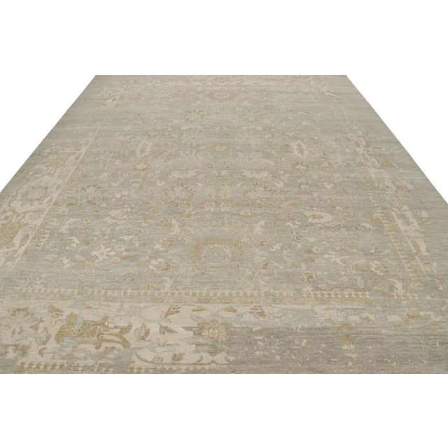 Modern Rug & Kilim’s Oushak Style Rug in Grey & Beige-Brown Floral Patterns For Sale - Image 3 of 7