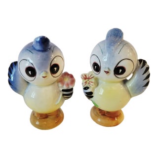 Vintage Enesco Mid-Century, Modern Salt and Pepper Shakers, Anthropomorphic Bluebirds - a Pair For Sale