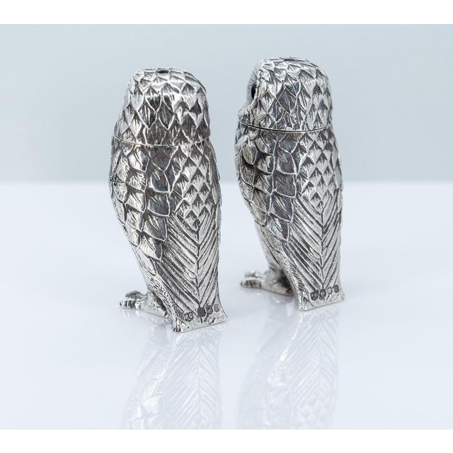 Elizabeth II English Silver Owl Salt Shakers by Richard Comyns, London, 1967, Set of 2, in Very Good conditions. Designed...