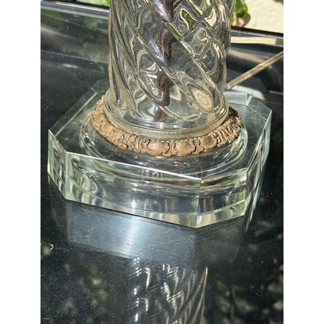 1950s 1950s Pair of Wonderful Glass Swirl Crystal Lamps With Custom Hand Painted Italian Tuscan Shades For Sale - Image 5 of 5