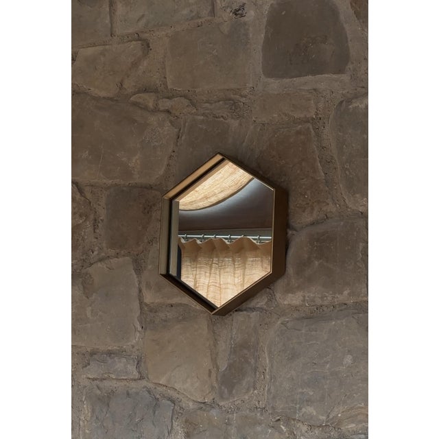 Italian Small Hexagonal Cassiopeia Wall Mirror in Burnished Metal For Sale - Image 4 of 5