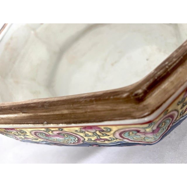 Antique Chinese Blue & Yellow Porcelain Covered Serving Container (Storage / Gift Box) With Auspicious Cranes and Bats For Sale - Image 11 of 11