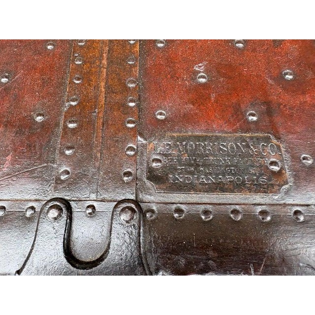 Folk Art 19thc l.e. Morrison Flat Top Leather Trunk W/Leather & Iron Locks For Sale - Image 3 of 6