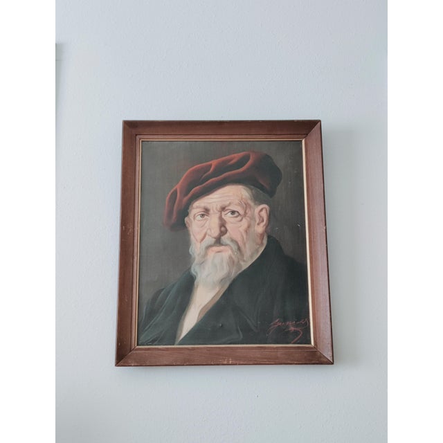 Jeno Gussich Signed Oil Portrait ~ Man in a Red Beret, Circa Mid-20th Century For Sale - Image 10 of 12