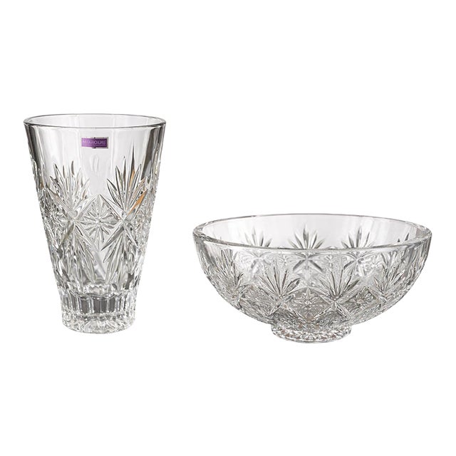 Marquis by Waterford “Raymond” Crystal Vase & Bowl Set – Pair W/Box For Sale