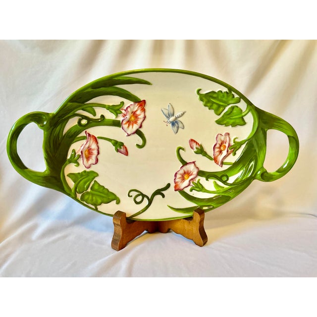 Large English Style Serving Platter Tableware With Spring Green Vines and Pink Flowers For Sale - Image 13 of 17
