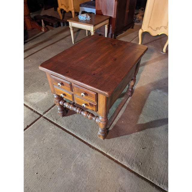 Mid 20th Century Mahogany End Table / Nightstand With One Drawer & Bobbin-Turned Legs – Classic English Country For Sale In Washington DC - Image 6 of 8