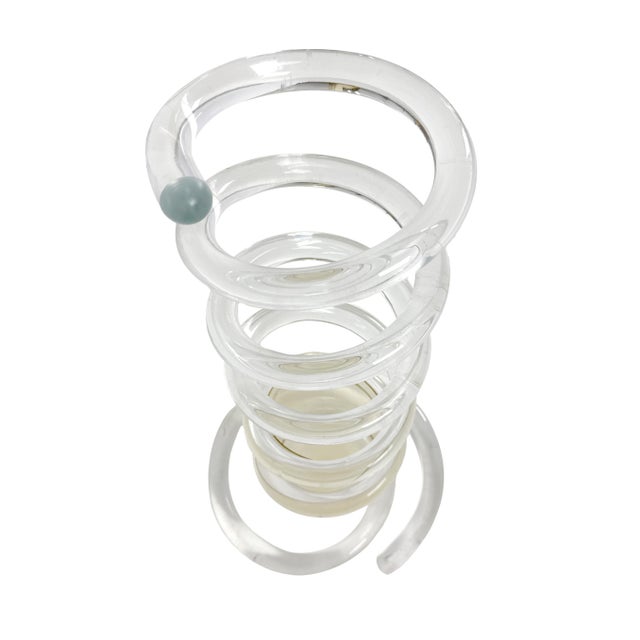 Mid-Century Modern Vintage 1960s Dorothy Thorpe Tubular Lucite Spiral Coil Spring Umbrella Holder W/ Plastic Insert For Sale - Image 3 of 10