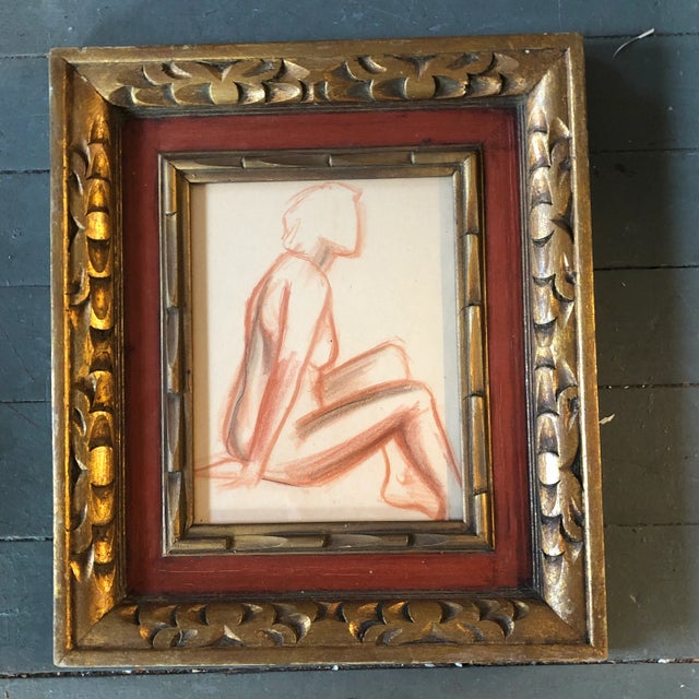 1940s Original Vintage Charcoal/Sepia Female Nude Study Drawing Vintage Frame 1940's For Sale - Image 5 of 5