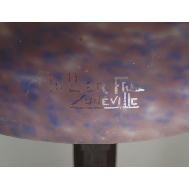 Large 1920s French Art Deco Muller Freres Mauve Mottled Glass & Wrought Iron Table Lamp For Sale - Image 10 of 10