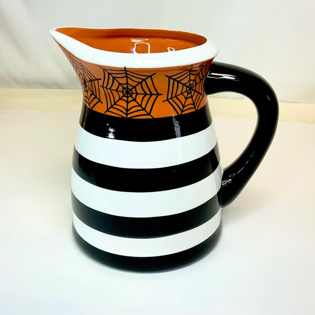 American Vintage Americana Boho Chic Halloween Spider Web Pitcher For Sale - Image 3 of 8