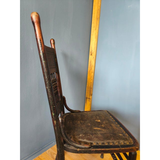 Pressed Back Chair with Leather Seat and Turned Parts For Sale - Image 16 of 18