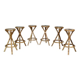 Vintage Bamboo Stools, 1970s, Set of 6 For Sale