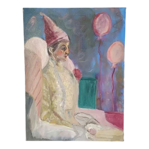1990s Expressionist Portrait Oil Painting on Canvas by Rosemary Rabut