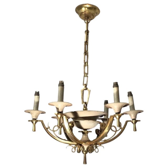 Lacquered Metal and Brass Chandelier, circa 1940 For Sale - Image 13 of 13