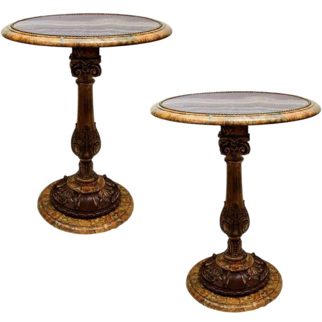 19th C. Italian Carved Giltwood Faux Painted Occasional Tables For Sale