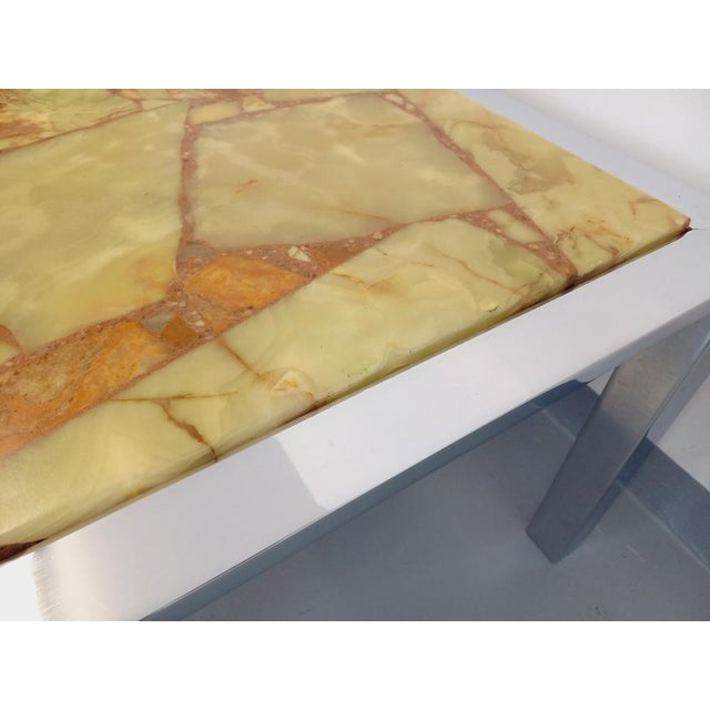 Large Vintage Coffee Table in Chrome Metal, Yellow Onyx Type and Resin, 1970s For Sale - Image 12 of 15