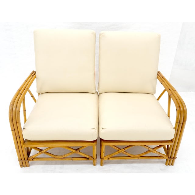 Wood Ficks Reed Mid Century 3 Pieces Rattan Bamboo Sofa Chairs Set c1960s MINT For Sale - Image 7 of 18