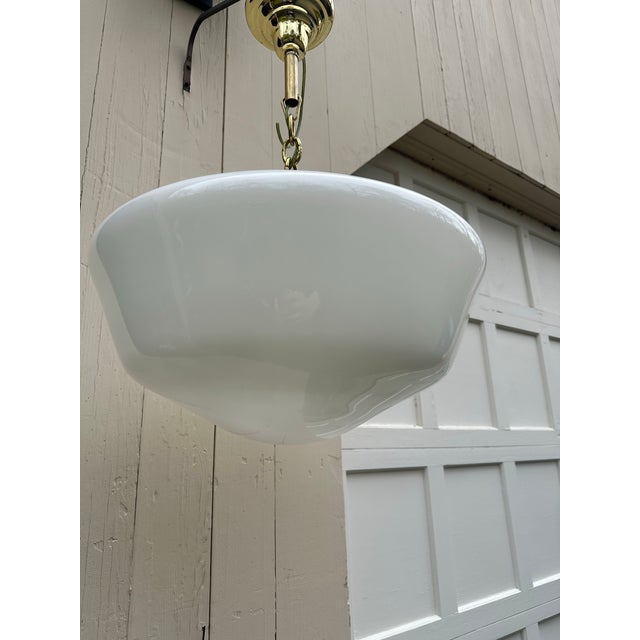 1930s Large Vintage School House Globe With Brass Hanging Fixture For Sale - Image 5 of 6