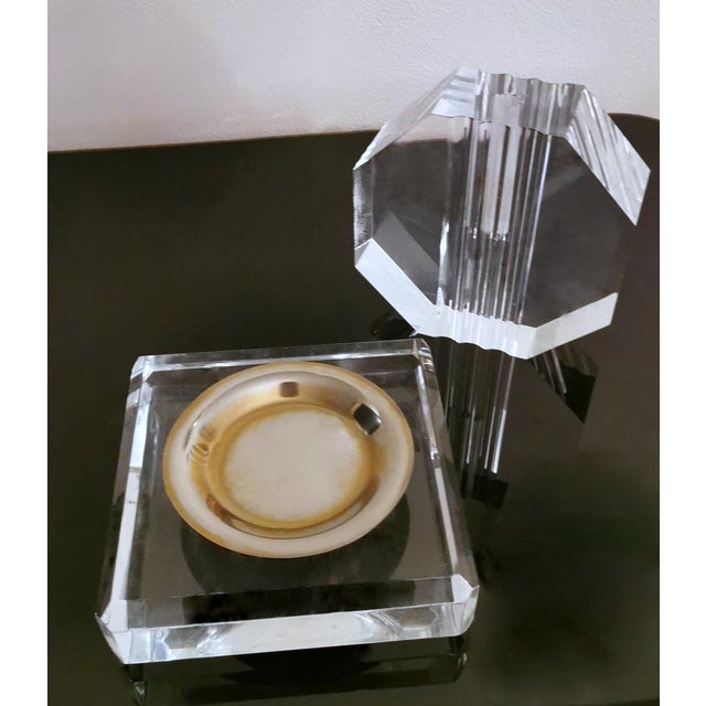 Vintage Italian Plexiglass and Brass Desk Set - 2 Pieces For Sale - Image 4 of 13