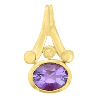 Oval Amethyst Pendant 3.00cttw 14k Yellow Gold 16" For Sale