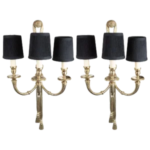 Mid-Century Modern Neoclassical Silvered Bronze Sconces - a Pair