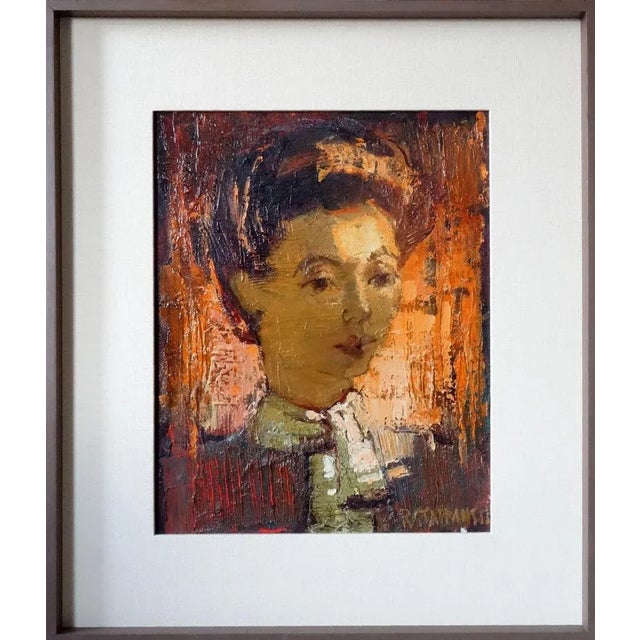 Woman portrait. 1955, oil on canvas, 50.5 x 40.6 cm Elegant woman portrait with scarf This piece has an attribution mark,...