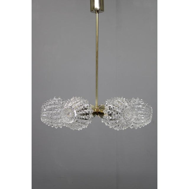 Mid-Century Sputnik Brass Glass Chandelier, Former Czechoslovakia, 1970s For Sale - Image 3 of 12
