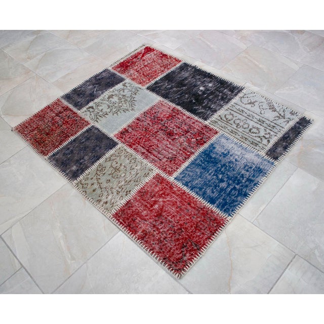 Turkish Hand Knotted Rug Handstitched Floor Art Modern Decor - 3'9"x4'5" For Sale - Image 13 of 18