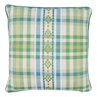 Schumacher Hutton Check Pillow In Leaf For Sale