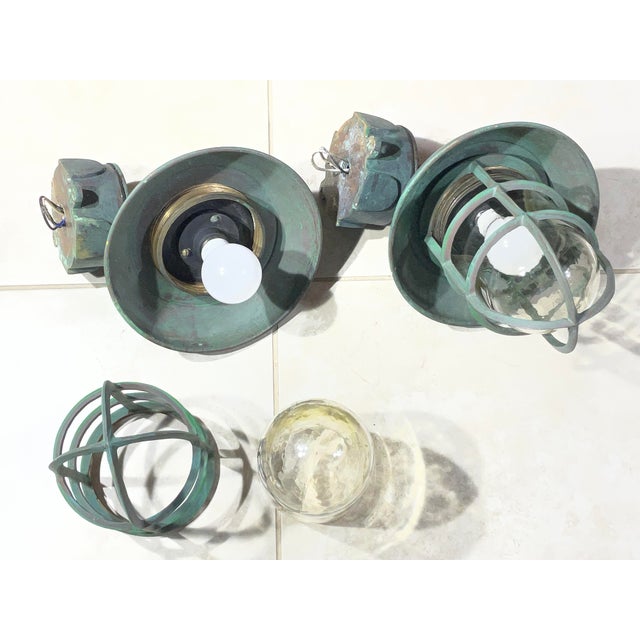 Vintage Maritime Solid Copper & Brass Sconces Size 14” High X 9” Wide X 10” Deep For Sale - Image 10 of 17