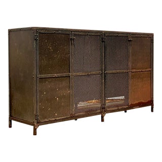 Vintage Industrial Patinated Steel Credenza For Sale