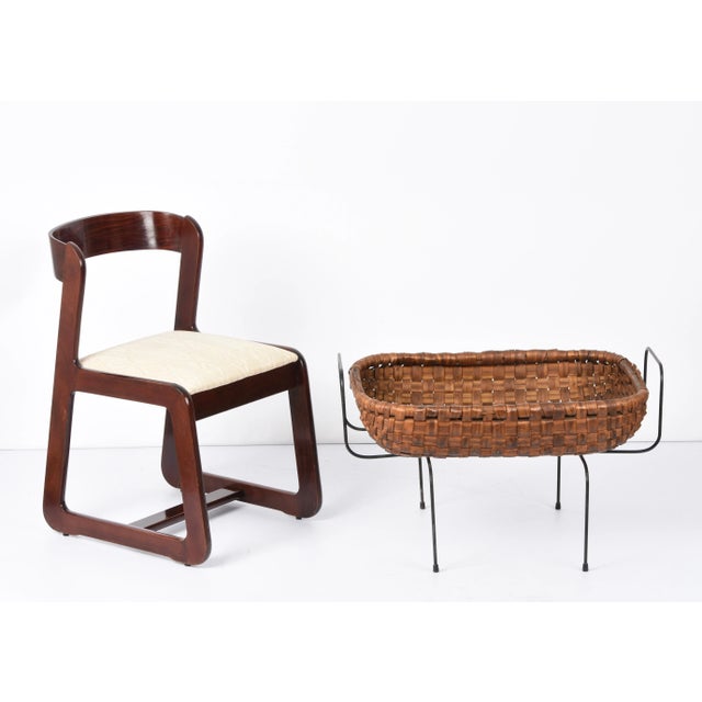 Mid-Century Italian Chestnut, Wood Metal & Brass Magazine Rack, 1960s For Sale - Image 9 of 17