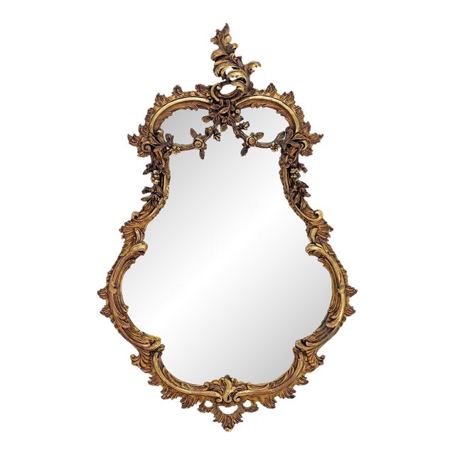 Antique c1900s Fine Gilt Gesso Rococo Style Tear Drop Shape Wall Mirror For Sale