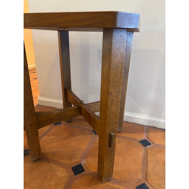 Vintage Gustav Stickley side table with tile top, Tile plant table. Remake of table produced in 1903. In excellent vintage...