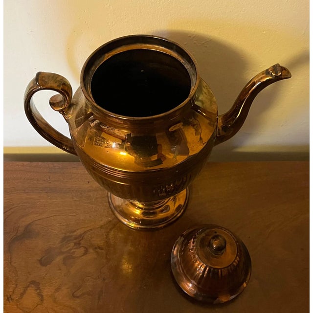 Large Antique Early 19th Century English Staffordshire Urn Shape Copper Luster Coffee Pot For Sale - Image 4 of 11