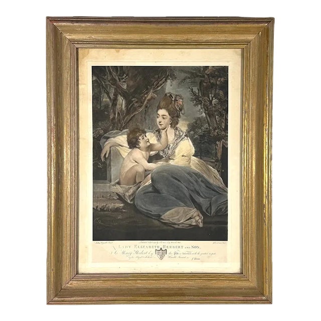 Antique Framed Mezzotint Lady Elizabeth Herbert & Son For Sale