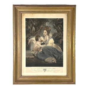 Antique Framed Mezzotint Lady Elizabeth Herbert & Son