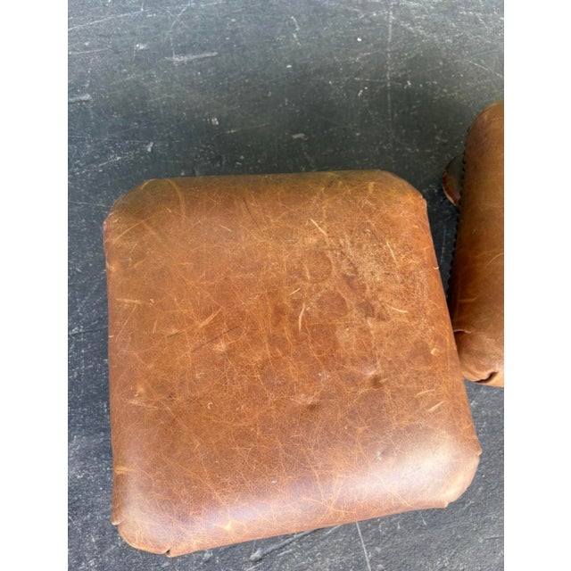 Petite Patinated Leather Footstool Pair For Sale In Tampa - Image 6 of 8