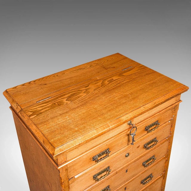 Wood 1890's Antique Banker's Chest of Drawers For Sale - Image 7 of 12