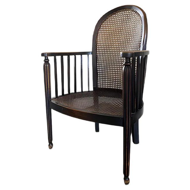 Vintage Art Deco Wood and Rattan Easy Chair, 1920s For Sale