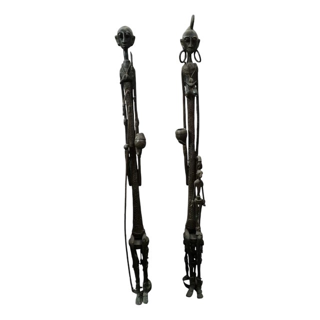 Malian Artist, Dogon Couple Statues, Pre-1800s, Bronzes, Set of 2 For Sale